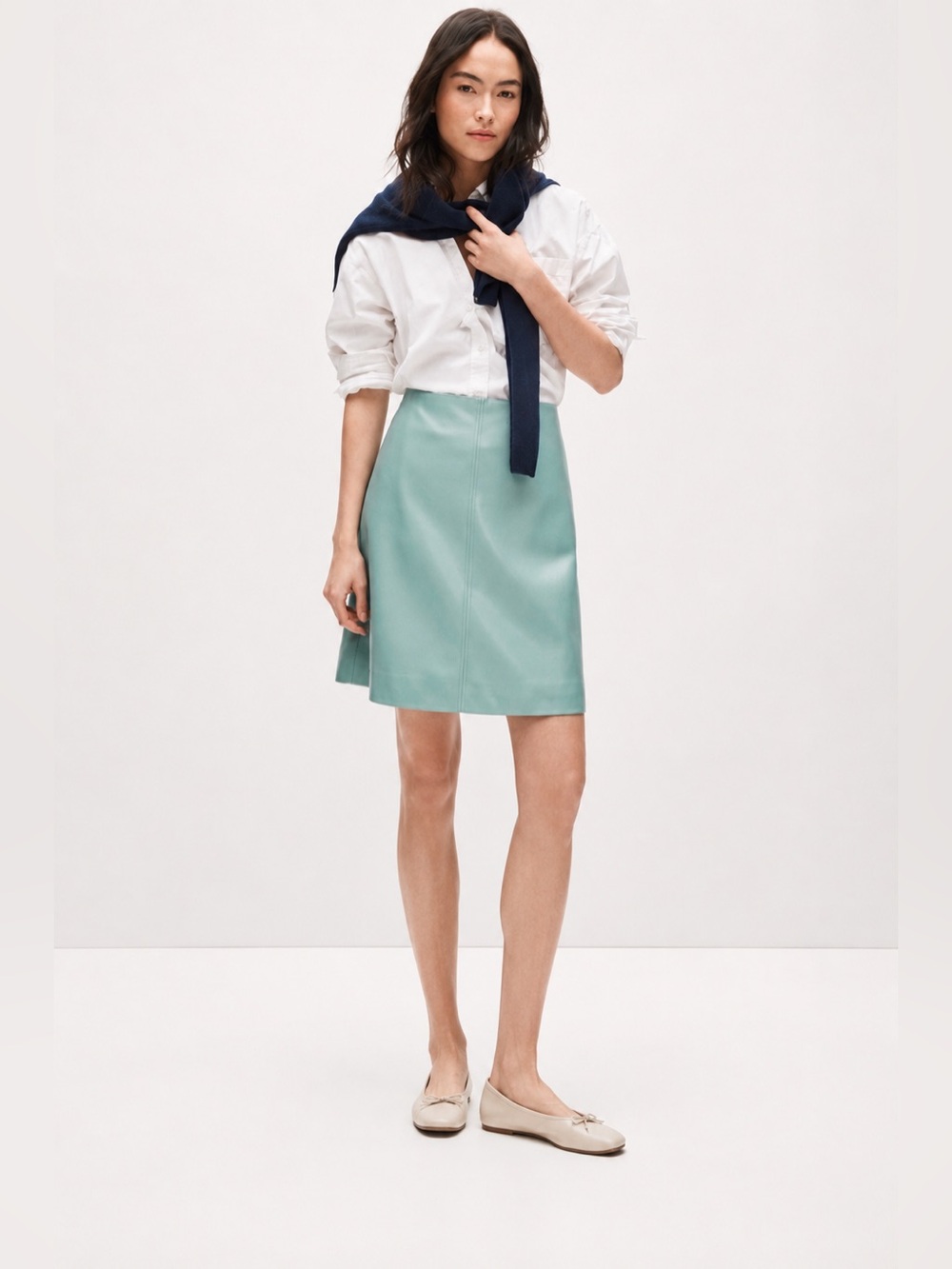J.Crew Fairfax Faux Leather A-Line Skirt Size 10 Smoky Seaglass Green